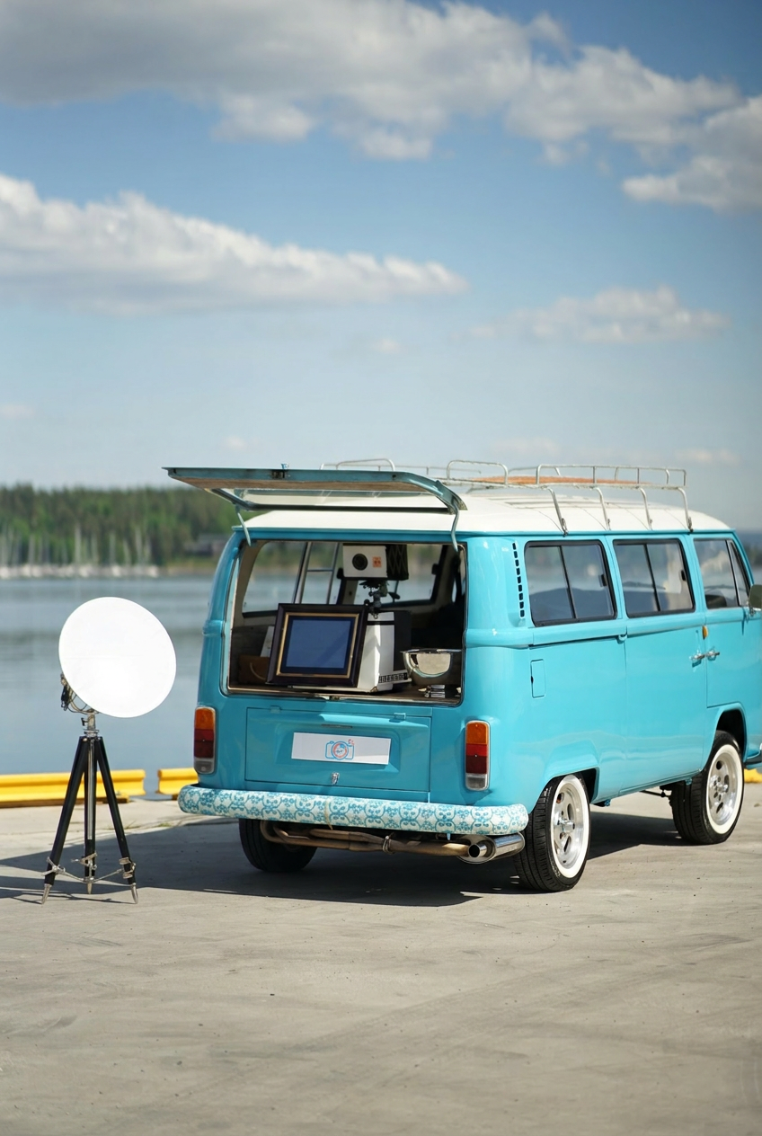 Photobooth-buss ved sjøen